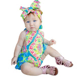 Baby Girls Princess Girls Clothing Floral Print Bodysuits +Headband Sets Kids Girl's Jumpsuits Apparel