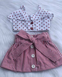 Baby Girls 2019 Fashion Kid Baby Girls Dot Crop Tops Striped Bowknot Button Dress Outfits Butterfly Stripe Baby Girl's Clothing Set 1-6Y