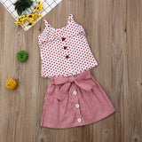 Baby Girls 2019 Fashion Kid Baby Girls Dot Crop Tops Striped Bowknot Button Dress Outfits Butterfly Stripe Baby Girl's Clothing Set 1-6Y