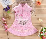 Baby Girls Children's Traditional Chinese Clothing Summer Embroidered Dress Girl's Cheongsam Girls Lotus Set