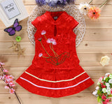 Baby Girls Children's Traditional Chinese Clothing Summer Embroidered Dress Girl's Cheongsam Girls Lotus Set