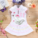 Baby Girls Children's Traditional Chinese Clothing Summer Embroidered Dress Girl's Cheongsam Girls Lotus Set