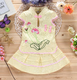Baby Girls Children's Traditional Chinese Clothing Summer Embroidered Dress Girl's Cheongsam Girls Lotus Set
