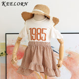 Keelorn Girls Clothing Sets 2019 Girl's Sets Cute Big Letter T-shirt +  Irregular Elegant Dress 2pcs Kids Summer girls clothes