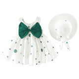 2019 Summer New Children's Clothing Baby Girl's Dresses Big Bow Dot Mini Bebe Sleeveless Dress Kids Dresses For Girls +Straw Hat