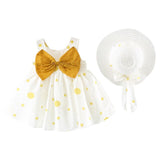 2019 Summer New Children's Clothing Baby Girl's Dresses Big Bow Dot Mini Bebe Sleeveless Dress Kids Dresses For Girls +Straw Hat
