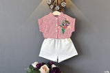 Girl's Clothes Set Striped Blouse Shirt and White Shorts Pants 2 Pcs Clothing Suit Summer Outfits Fashion Children Clothes