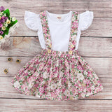 2019 New Kids Baby Girl Solid T-Shirt + Suspender Skirt Dress Outfit Clothes Set Printing Lotus-leaf Girl's Clothing Baby Dress
