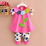 New Baby Girls Spring Autumn Clothing Set Kids Cotton Cartoon Flower Shirt + Pants Suit Girl's Lovely open-seat pants Clothes