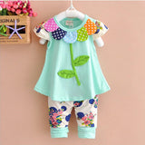 New Baby Girls Spring Autumn Clothing Set Kids Cotton Cartoon Flower Shirt + Pants Suit Girl's Lovely open-seat pants Clothes