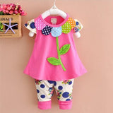 New Baby Girls Spring Autumn Clothing Set Kids Cotton Cartoon Flower Shirt + Pants Suit Girl's Lovely open-seat pants Clothes