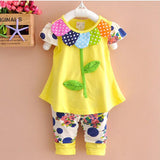 New Baby Girls Spring Autumn Clothing Set Kids Cotton Cartoon Flower Shirt + Pants Suit Girl's Lovely open-seat pants Clothes