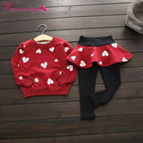 Kids Clothes Set Baby Girls Clothing Set Autumn Kids 2 Pcs/SET Girl's Heart Pattern Printed Long Sleeve T-shirt Tops+Skirt pants
