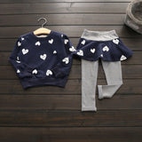 Kids Clothes Set Baby Girls Clothing Set Autumn Kids 2 Pcs/SET Girl's Heart Pattern Printed Long Sleeve T-shirt Tops+Skirt pants