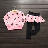 Kids Clothes Set Baby Girls Clothing Set Autumn Kids 2 Pcs/SET Girl's Heart Pattern Printed Long Sleeve T-shirt Tops+Skirt pants