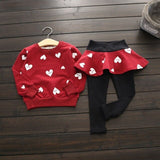 Kids Clothes Set Baby Girls Clothing Set Autumn Kids 2 Pcs/SET Girl's Heart Pattern Printed Long Sleeve T-shirt Tops+Skirt pants