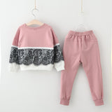 Hot Fashion Girls Patchwork Clothing Sets Children Girl's  Lace Sweatshirts + Pants Suit Outfits