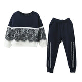 Hot Fashion Girls Patchwork Clothing Sets Children Girl's  Lace Sweatshirts + Pants Suit Outfits
