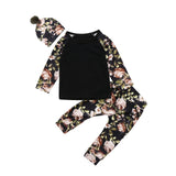Warm Flower Hat Hooded 3Pcs Newborn Baby Girls Clothes Tops T Shirts Long Pants Pom Pom Hat Outfits