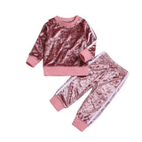 Baby Girl Clothes Toddler Kids T-shirt  Pants Outfit Sets Cute Tracksuit Long Sleeves with Gold Velvet Tops Trousers Sport Hot