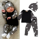 Newborn Baby Boys Girls Clothes Printed Deer T-shirt + Pant + Hat 3pcs Outfits Set Cute Cartoon Baby Clothing Sets 0-24M