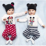 3pcs Cute Baby Kids Girl Boy Outfits Set Minnie Mouse Clothes Set Long Sleeve Romper Striped Pants Hat Outfit Clothes Set