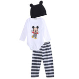 3pcs Cute Baby Kids Girl Boy Outfits Set Minnie Mouse Clothes Set Long Sleeve Romper Striped Pants Hat Outfit Clothes Set