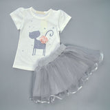 Spring Autumn Lovely Girl Set Floral Cat Printed T-shirt + Mesh Tutu Skirt Costume Girl's Clothing Set 2PCs