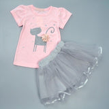 Spring Autumn Lovely Girl Set Floral Cat Printed T-shirt + Mesh Tutu Skirt Costume Girl's Clothing Set 2PCs