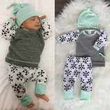 Printed Geometric Baby Boy Girl Clothes Sets Kids Newborn Infant Long Sleeve T Shirt Tops + Pants with Hat Baby Clothing Set