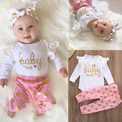 Xmas Baby Girls Infant Newborn Playsuit Romper Tops+Pink Leggings Clothes Outfit Long Sleeve Baby Girl Clothing Sets