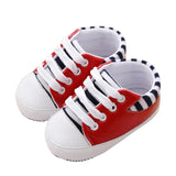 New Collection First Walkers Baby Shoes Newborn Girl Boy Soft Sole Crib Toddler Shoes Striped Sneaker Sports Cotton PU Shoes Casual 0-18 M