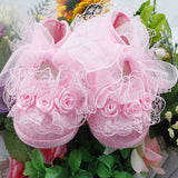 2017 Baby Girls First Walkers Pink White Flowers Lace Newborn Infant Princess Crib Shoes Soft Sole Prewalker