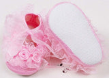 2017 Baby Girls First Walkers Pink White Flowers Lace Newborn Infant Princess Crib Shoes Soft Sole Prewalker