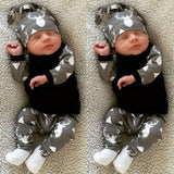 Newborn Infant Baby Girl Boy Deer Tops Long Sleeve Grey T-shirt+Print Leggings Pants Outfit Set 3Pcs Cute Baby Clothes