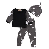 Newborn Infant Baby Girl Boy Deer Tops Long Sleeve Grey T-shirt+Print Leggings Pants Outfit Set 3Pcs Cute Baby Clothes
