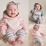 3pcs Newborn Toddler Baby Boy Girl Autumn Winter Clothes Hooded Sweater Tops Striped Pants Headband Outfits Set Clothes