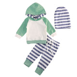 3pcs Newborn Toddler Baby Boy Girl Autumn Winter Clothes Hooded Sweater Tops Striped Pants Headband Outfits Set Clothes