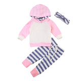 3pcs Newborn Toddler Baby Boy Girl Autumn Winter Clothes Hooded Sweater Tops Striped Pants Headband Outfits Set Clothes