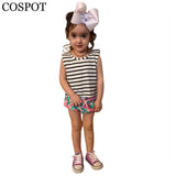 Baby Girls Clothing Sets T Shirt+Shorts Girl Summer Fashion 2Pcs Set Girl's Cotton Striped Tops+Floral Shorts 0-3Yrs 40