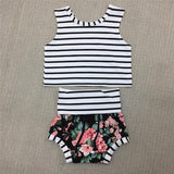 Baby Girls Clothing Sets T Shirt+Shorts Girl Summer Fashion 2Pcs Set Girl's Cotton Striped Tops+Floral Shorts 0-3Yrs 40