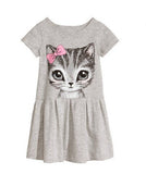 Girl Dresses 2018 Fashion Kids Cat Print Cartoon Gray Pink Baby Girl's Clothing Children's Wear 2-7Y