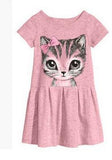 Girl Dresses 2018 Fashion Kids Cat Print Cartoon Gray Pink Baby Girl's Clothing Children's Wear 2-7Y