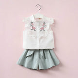 2018 Girl's Summer Clothing Set Short Sleeve Flower Embroidery Top And Pants Suit Set Children's clothes Set For Girls