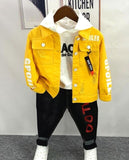 3pieces set autumn children's leisure clothing sets kids baby boy suit Boy's Denim jacket + hoodie + jeans boys clothes 2-6Year