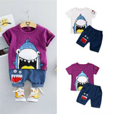 Kids Baby Boy's Clothing Sets Novelty Summer Short-sleeved Shark T-shirts Denim Shorts 2Pcs Boy Outfits Summer Outwear 1-5Y
