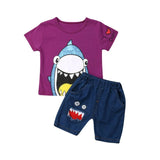 Kids Baby Boy's Clothing Sets Novelty Summer Short-sleeved Shark T-shirts Denim Shorts 2Pcs Boy Outfits Summer Outwear 1-5Y