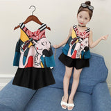 Baby Girls New Children's Print Girl Cute Sleeveless Vest Skirt Pants Chiffon Top + Shorts Suit Black Red Korean Clothing Princess dress