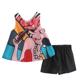 Baby Girls New Children's Print Girl Cute Sleeveless Vest Skirt Pants Chiffon Top + Shorts Suit Black Red Korean Clothing Princess dress