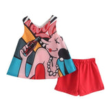 Baby Girls New Children's Print Girl Cute Sleeveless Vest Skirt Pants Chiffon Top + Shorts Suit Black Red Korean Clothing Princess dress